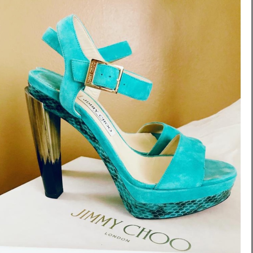 Jimmy Choo Turquoise Limit Edition Suede Dora Heel